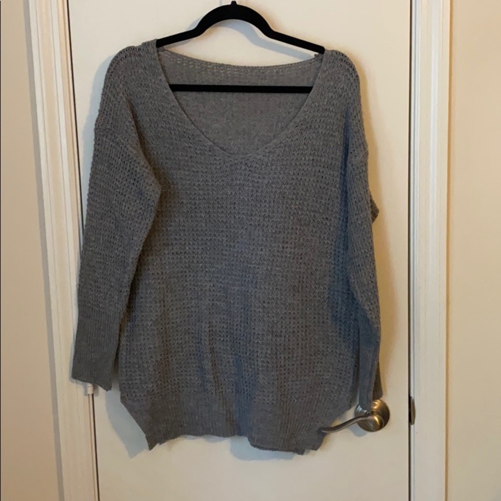Gray holey knit sweater size small